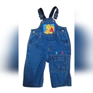 Vintage Winnie The Pooh blue jean bib overalls pants Size 12M 90’s Y2K